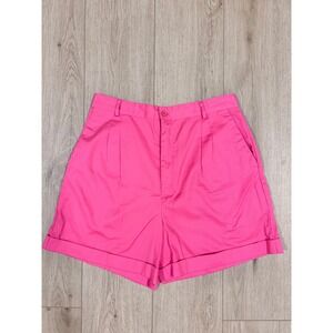 Intentions Womens Hot Pink High Waisted Pleated Cuffed Shorts Size 16 Fuchsia